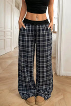 Flannel Plaid Wide Leg Pants - Plush Fashion Hub