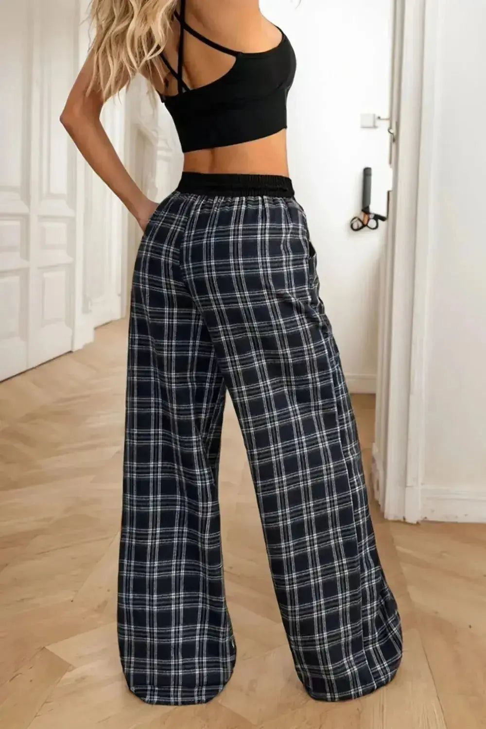 Flannel Plaid Wide Leg Pants - Plush Fashion Hub