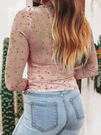 Floral Print Long Sleeve Mesh Blouse - Plush Fashion Hub
