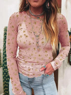 Floral Print Long Sleeve Mesh Blouse - Plush Fashion Hub