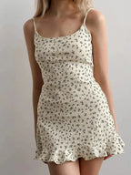 Floral Print Ruffle Hem Cami Lounge Dress - Plush Fashion Hub