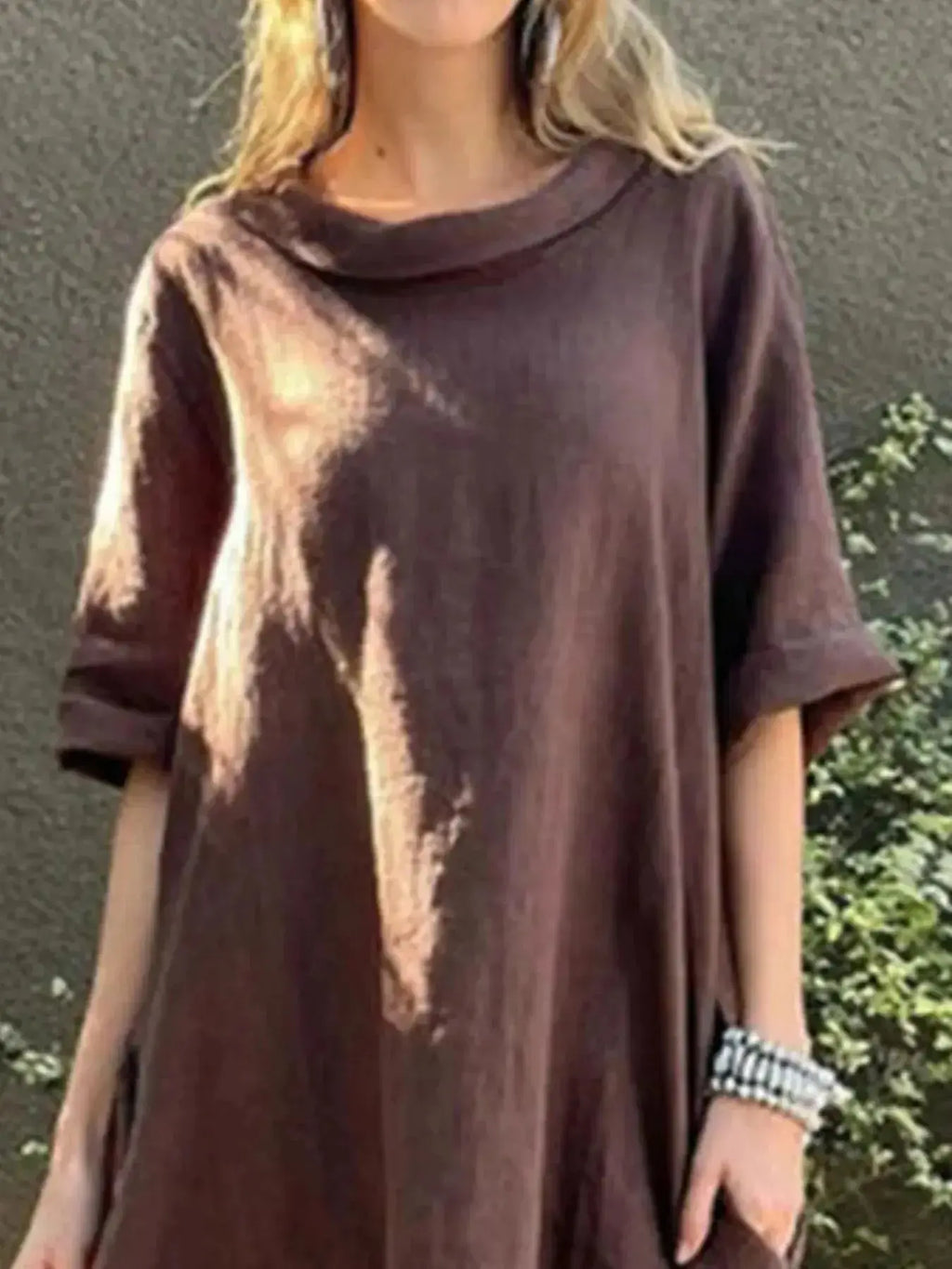 Full-length casual loose fit round neck midi dress with pockets by Plush Fashion Hub, perfect for everyday wear in plus size.