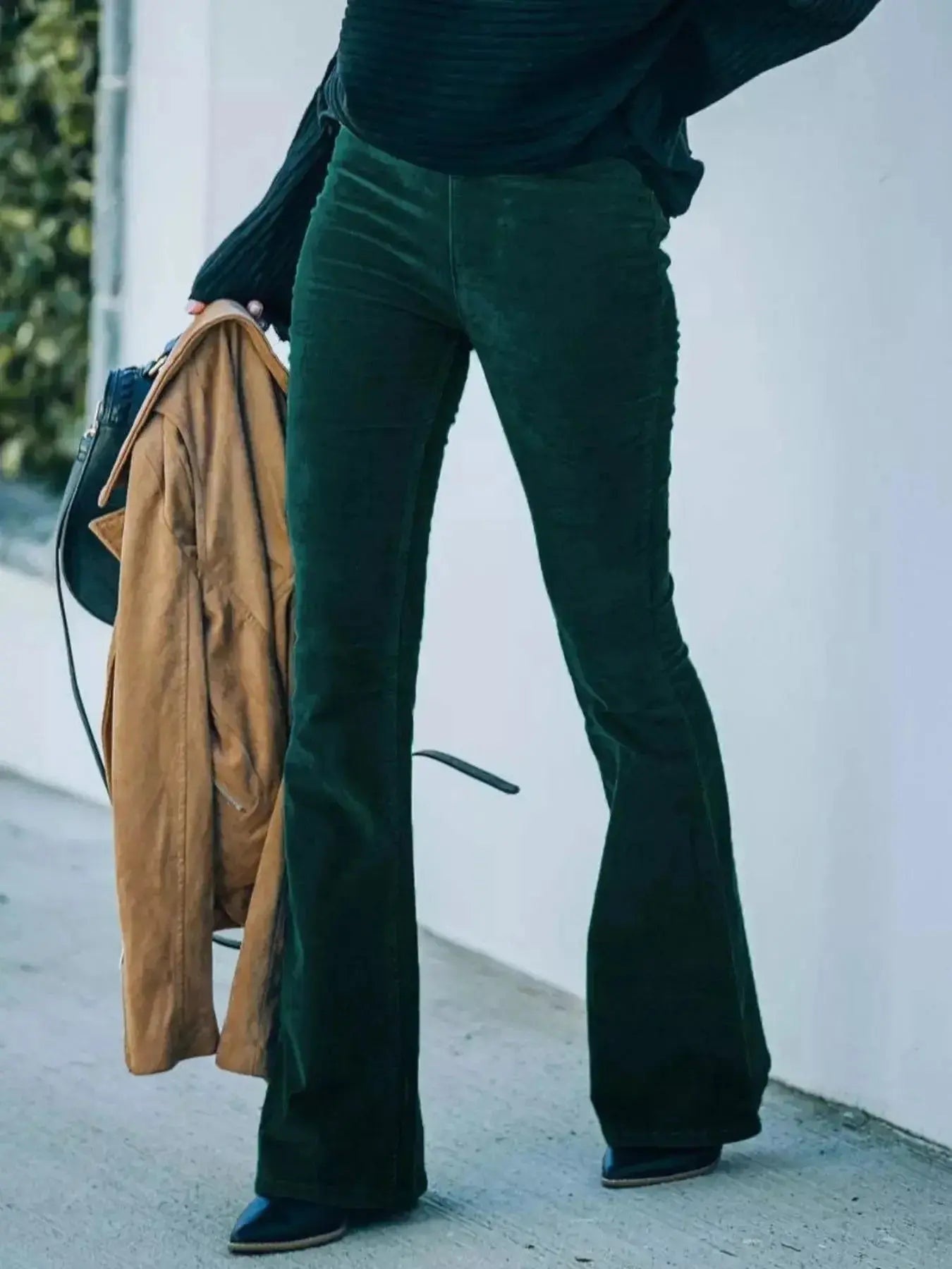 Full Size Corduroy Flare Pants Plus Size - Plush Fashion Hub