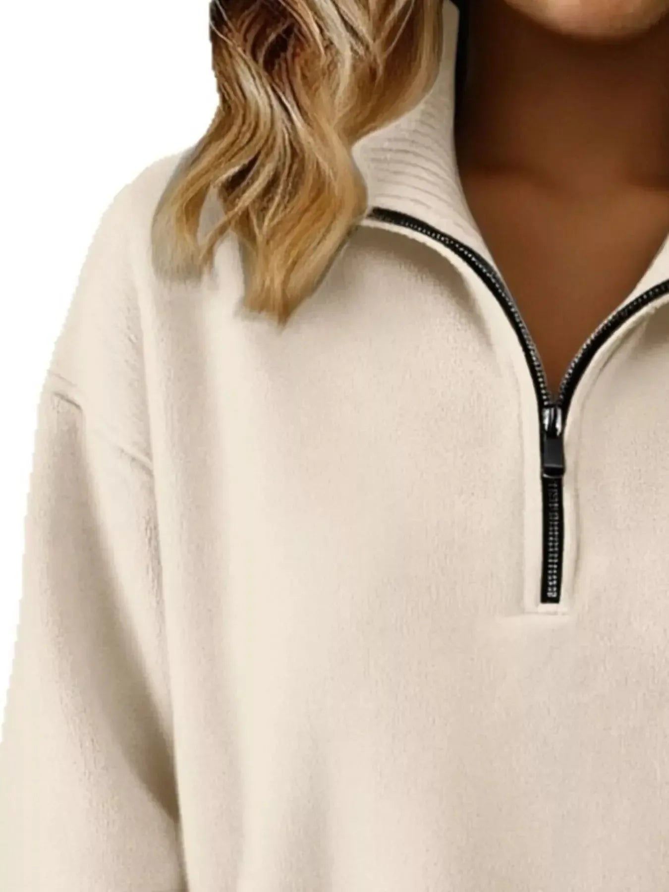 Full Size Half Zip Dropped Shoulder Sweater Plus Size - Plush Fashion Hub