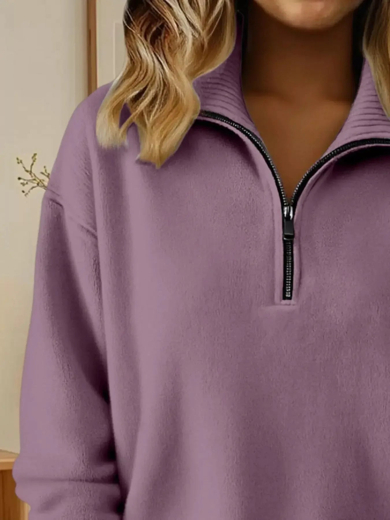 Full Size Half Zip Dropped Shoulder Sweater Plus Size - Plush Fashion Hub