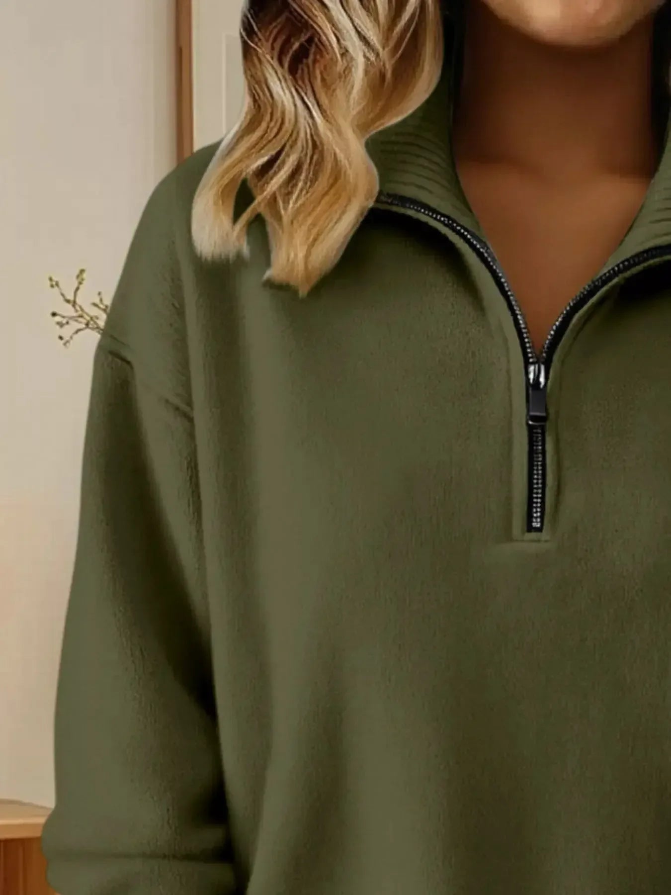 Full Size Half Zip Dropped Shoulder Sweater Plus Size - Plush Fashion Hub