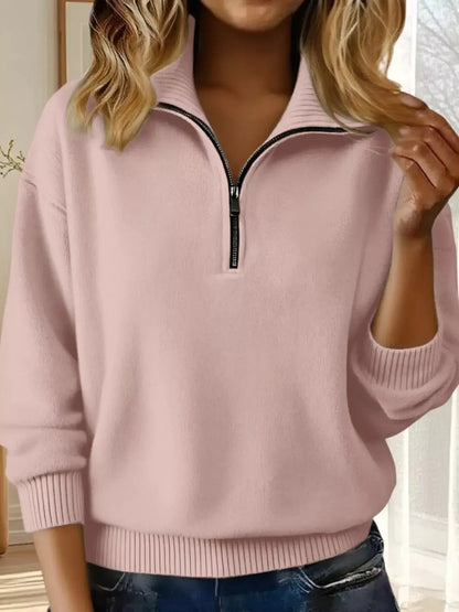 Full Size Half Zip Dropped Shoulder Sweater Plus Size - Plush Fashion Hub
