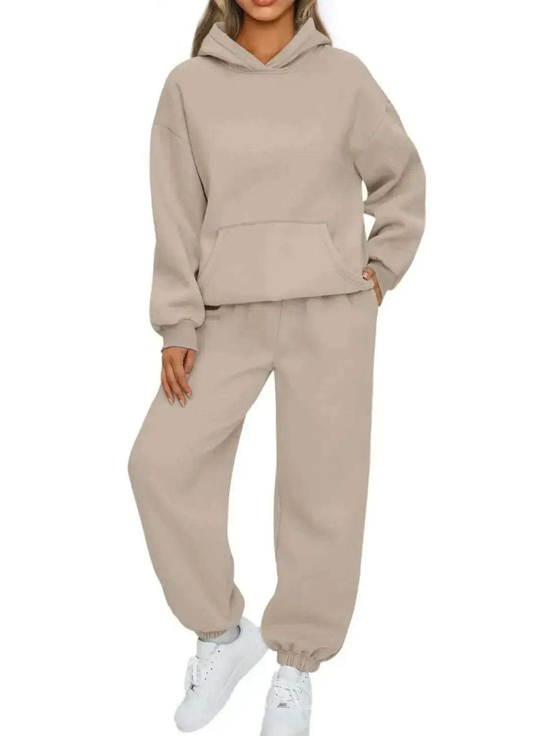Full Size Kangaroo Pocket Hoodie and Joggers Set Plus Size - Plush Fashion Hub