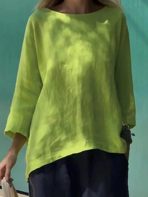 Full Size Round Neck Relaxed Fit Blouse Plus Size - Plush Fashion Hub