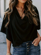 Full Size Ruched Three-Quarter Sleeve Blouse Plus Size - Plush Fashion Hub