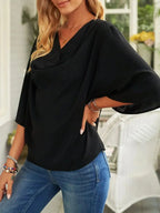 Full Size Ruched Three-Quarter Sleeve Blouse Plus Size - Plush Fashion Hub