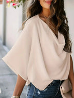 Full Size Ruched Three-Quarter Sleeve Blouse Plus Size - Plush Fashion Hub