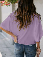 Full Size Ruched Three-Quarter Sleeve Blouse Plus Size - Plush Fashion Hub