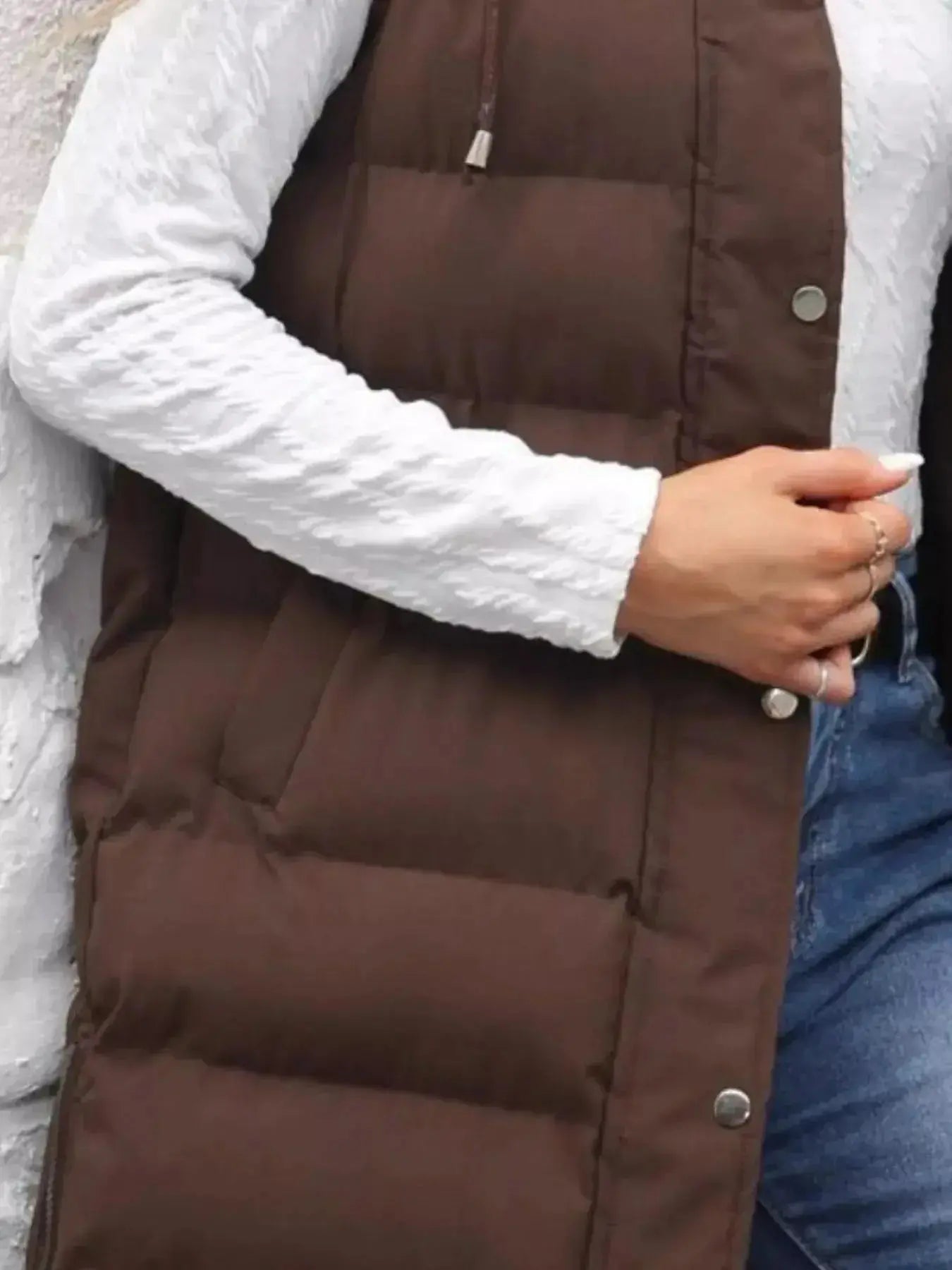 Full Size Snap Down Hooded Padded Longline Vest Coat Plus Size - Plush Fashion Hub