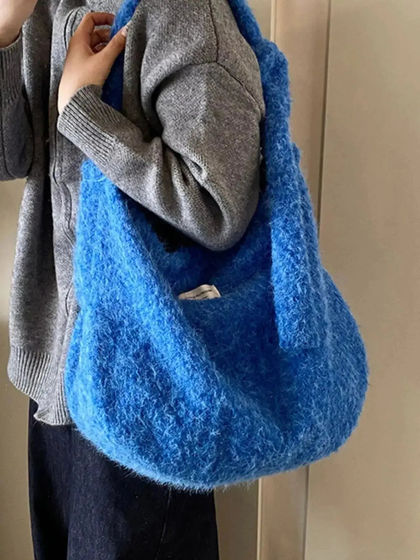 Fuzzy Solid Color Crossbody Bag - Plush Fashion Hub
