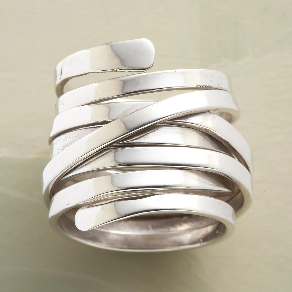 Geometric Metal Jewelry Winding Hoop Ring - Plush Fashion Hub