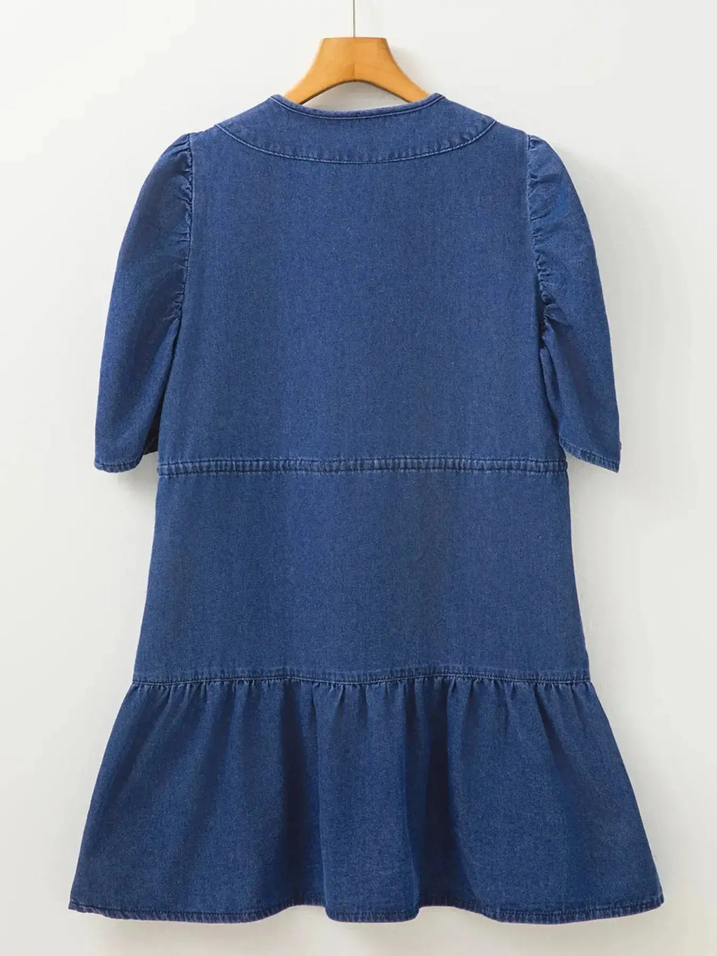 Drawstring High Waist Puff Sleeve Denim Mini Dress - Plush Fashion Hub