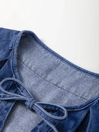 Drawstring High Waist Puff Sleeve Denim Mini Dress - Plush Fashion Hub