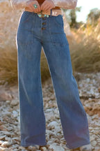 High-Waisted Wide-Leg Button-Front Jeans - Plush Fashion Hub