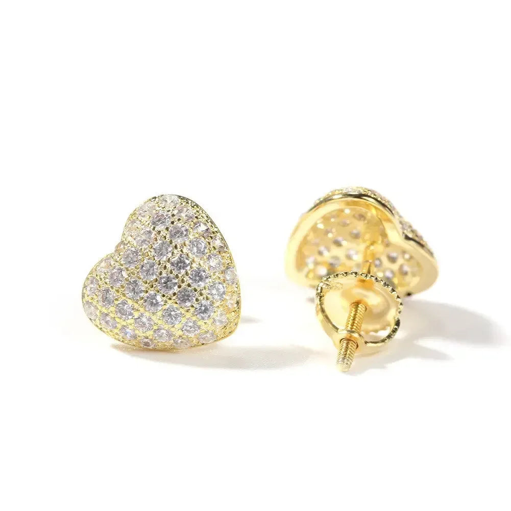 Hip Hop diamond-encrusted 925 silver stud earrings - Plush Fashion Hub
