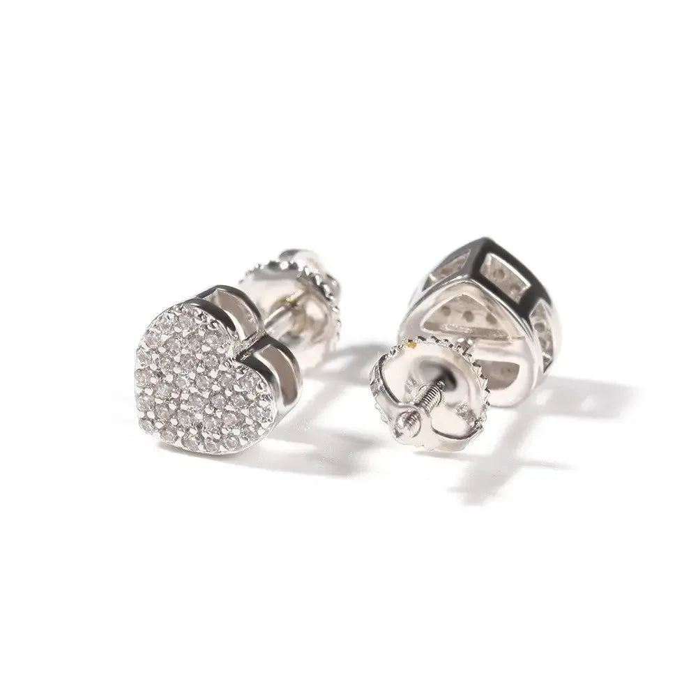 Hip Hop diamond-encrusted 925 silver stud earrings - Plush Fashion Hub