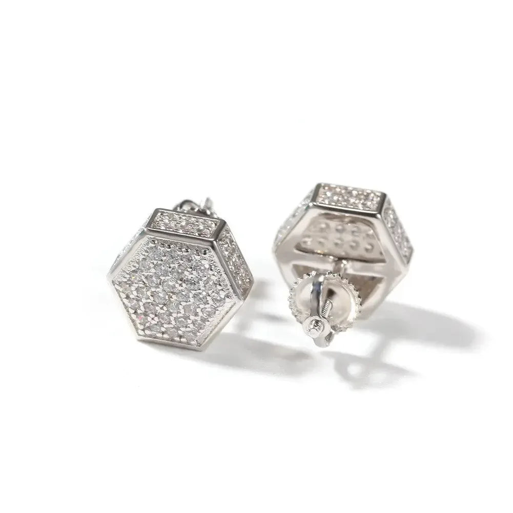 Hip Hop diamond-encrusted 925 silver stud earrings - Plush Fashion Hub