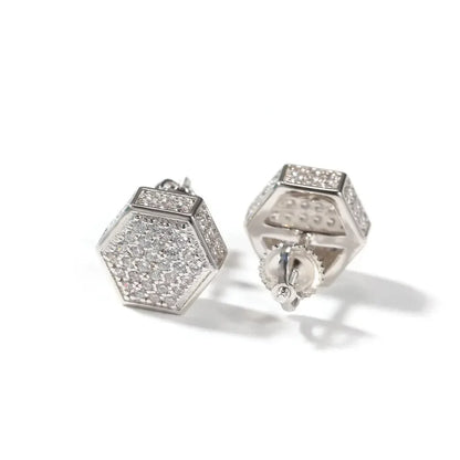 Hip Hop diamond-encrusted 925 silver stud earrings - Plush Fashion Hub
