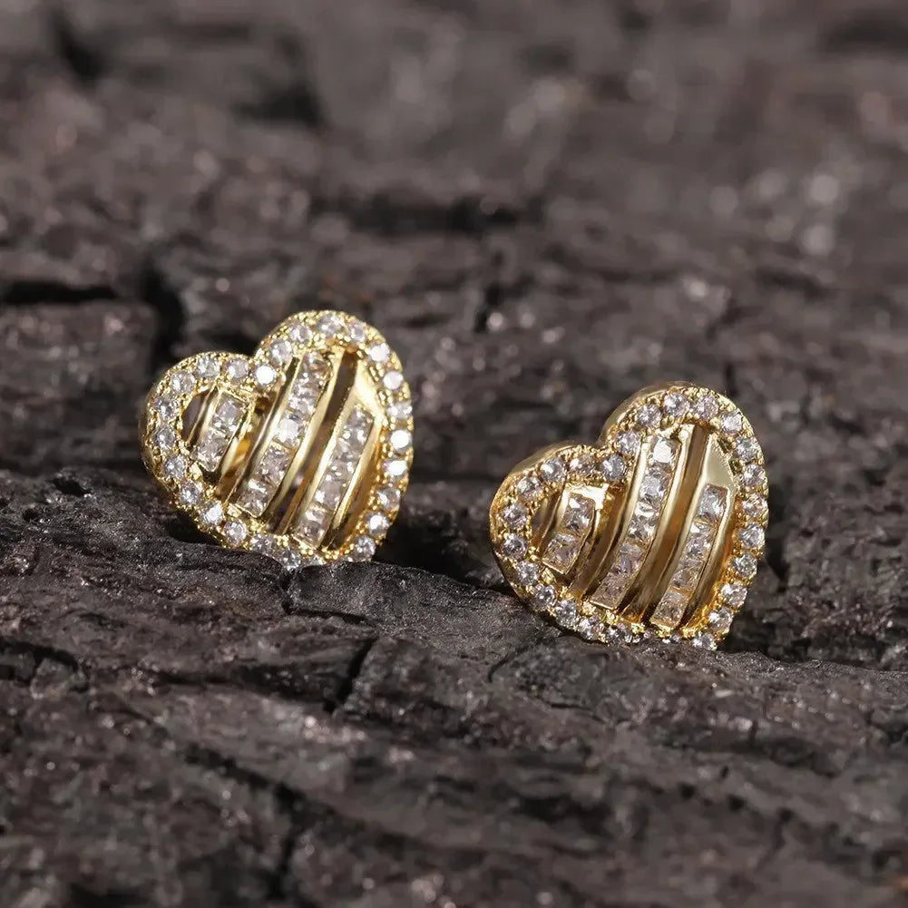 Hip Hop diamond-encrusted 925 silver stud earrings - Plush Fashion Hub