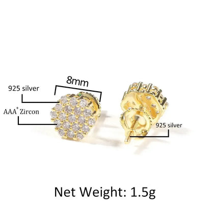 Hip Hop diamond-encrusted 925 silver stud earrings - Plush Fashion Hub