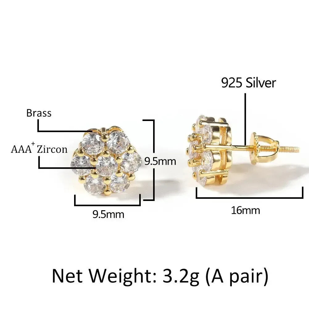 Hip Hop diamond-encrusted 925 silver stud earrings - Plush Fashion Hub