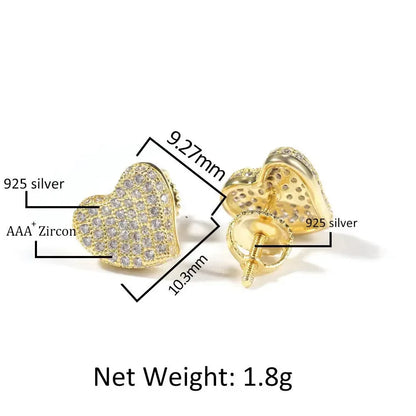 Hip Hop diamond-encrusted 925 silver stud earrings - Plush Fashion Hub