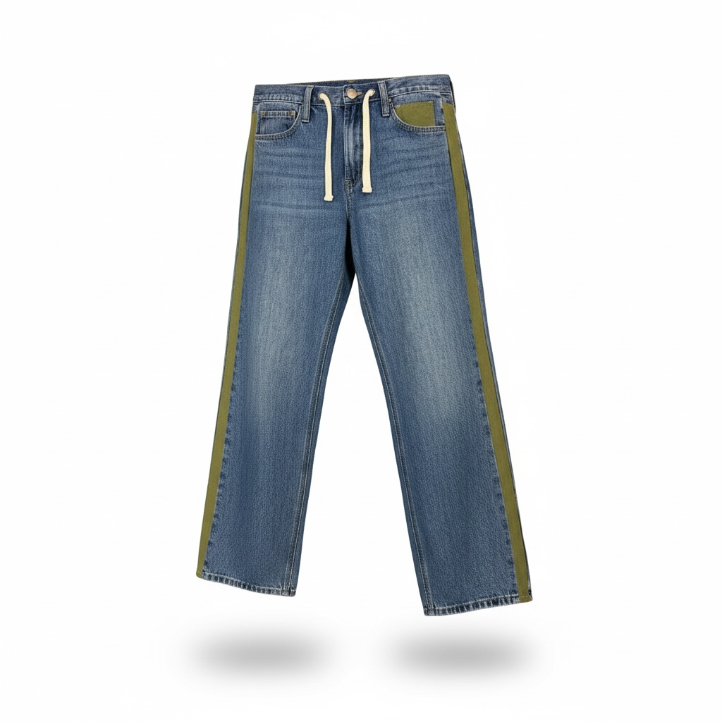 Wide-Leg Utility Stripe Denim Jeans