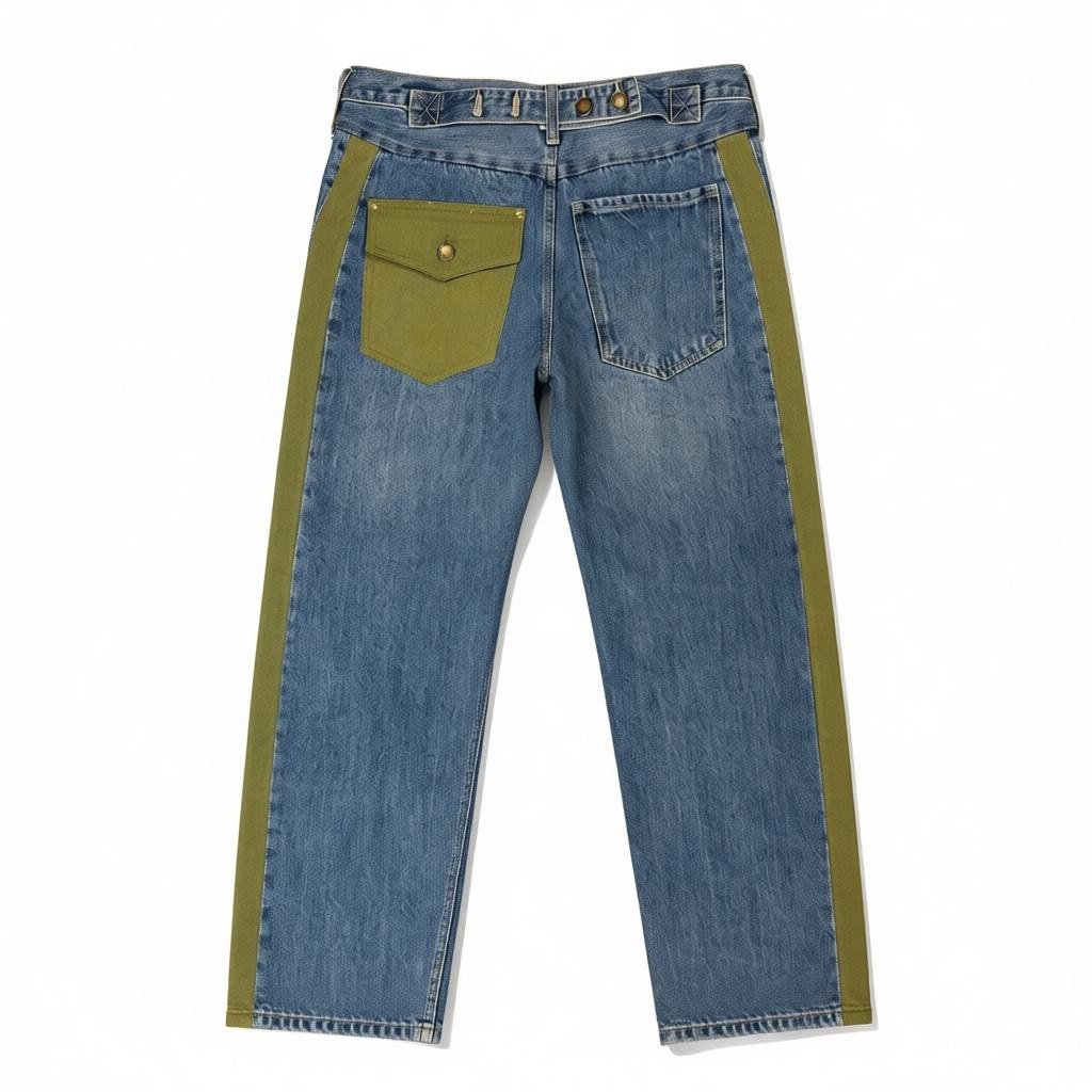 Wide-Leg Utility Stripe Denim Jeans