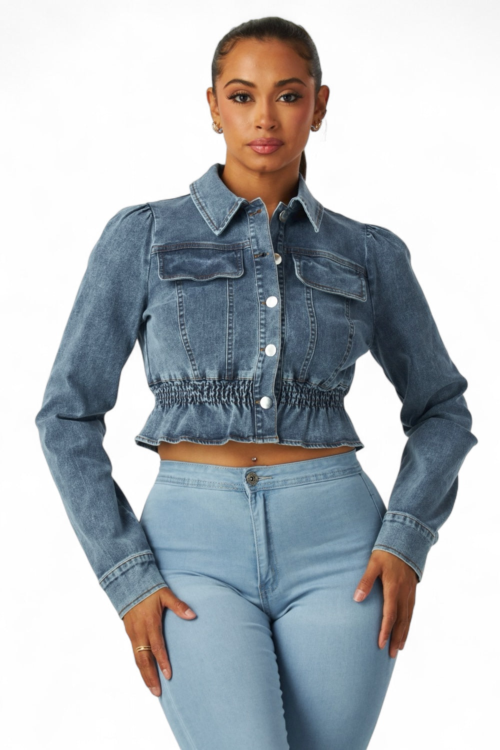 Zaida Smocked Waist Denim Crop Top / Jacket