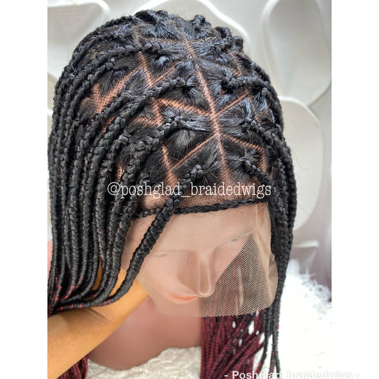 SHADE KNOTLESS BURGUNDY OMBRE. (LACE TYPE: FULL LACE) Poshglad Braided Wigs