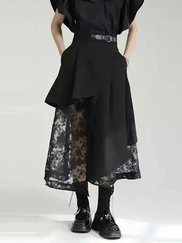 Irregular-Paneled Gauze High-Waisted Skirt - Plush Fashion Hub