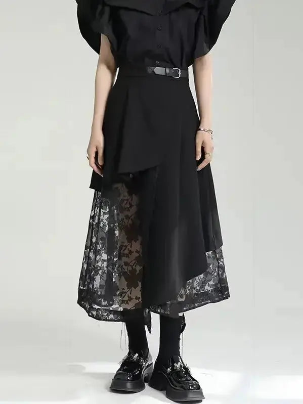 Irregular-Paneled Gauze High-Waisted Skirt - Plush Fashion Hub
