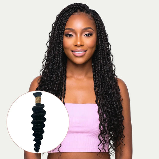 Jet Black Deep Wave Bulk 100% Human Braiding Hair - Plush Fashion Hub
