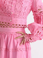 Lace Button Up Long Sleeve Top and Skirt Set - Plush Fashion Hub