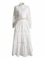 Lace Button Up Long Sleeve Top and Skirt Set - Plush Fashion Hub