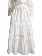 Lace Button Up Long Sleeve Top and Skirt Set - Plush Fashion Hub