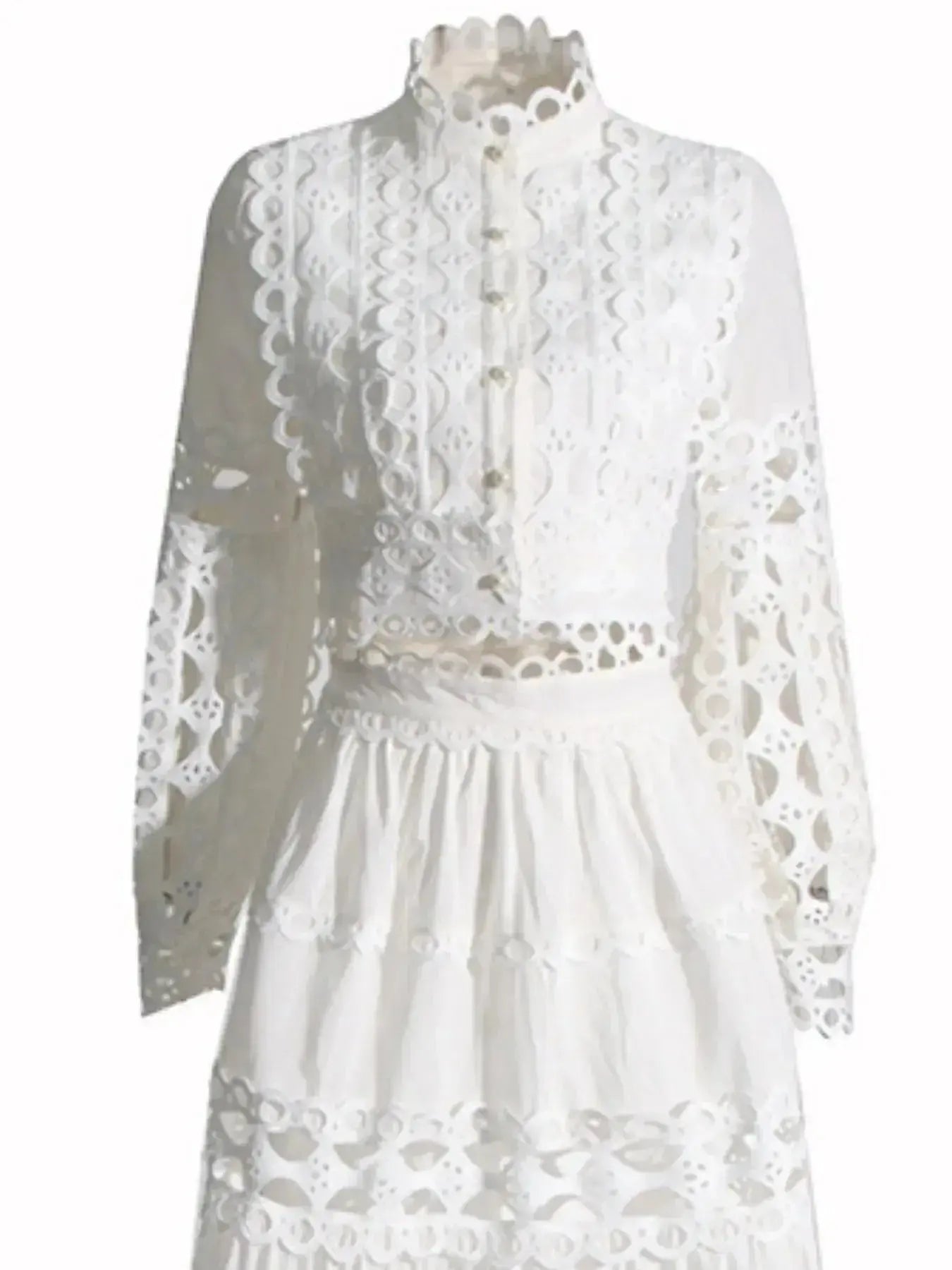 Lace Button Up Long Sleeve Top and Skirt Set - Plush Fashion Hub