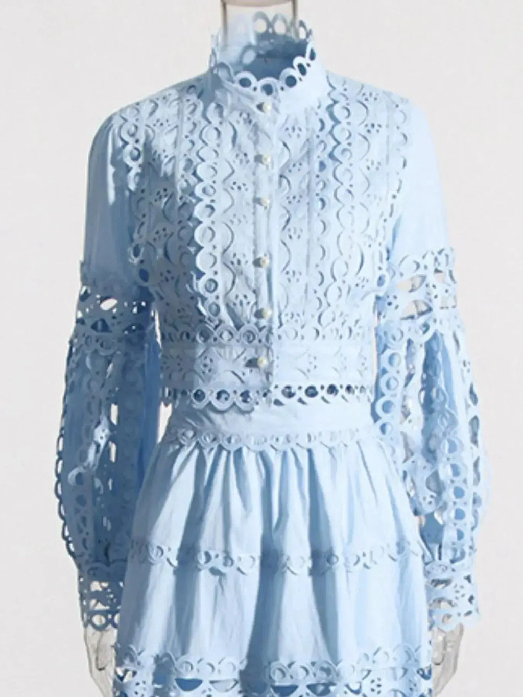 Lace Button Up Long Sleeve Top and Skirt Set - Plush Fashion Hub