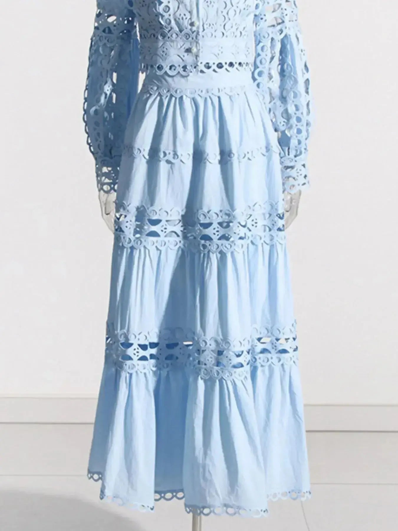 Lace Button Up Long Sleeve Top and Skirt Set - Plush Fashion Hub