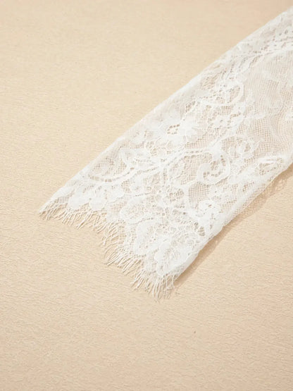 Lace Sleeve Patchwork Faux Two-piece Fuzzy Sweater - Plush Fashion Hub