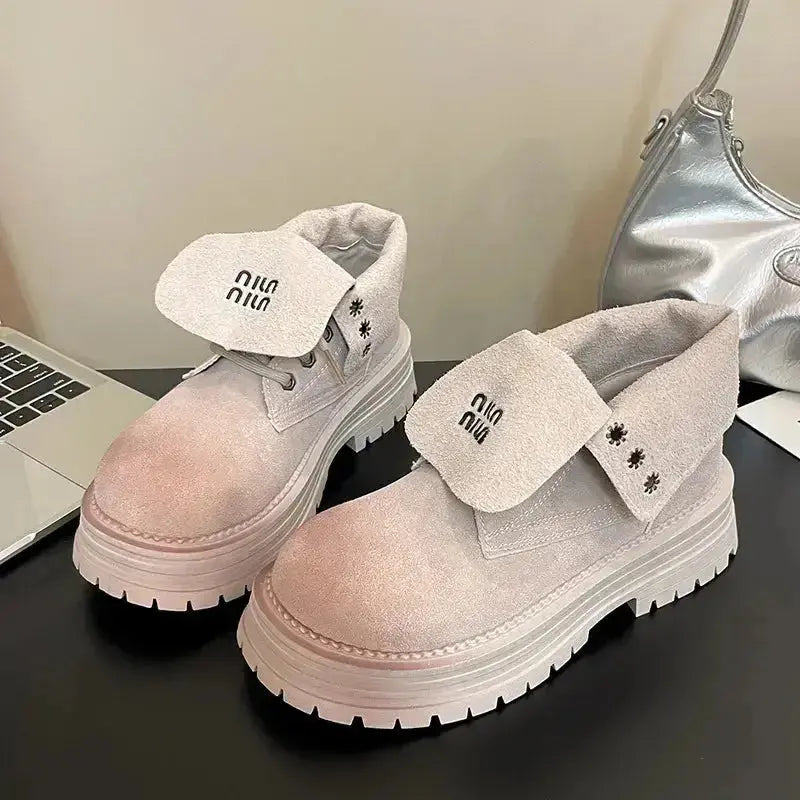 Lace Up Round Toe Platform Boots - Plush Fashion Hub