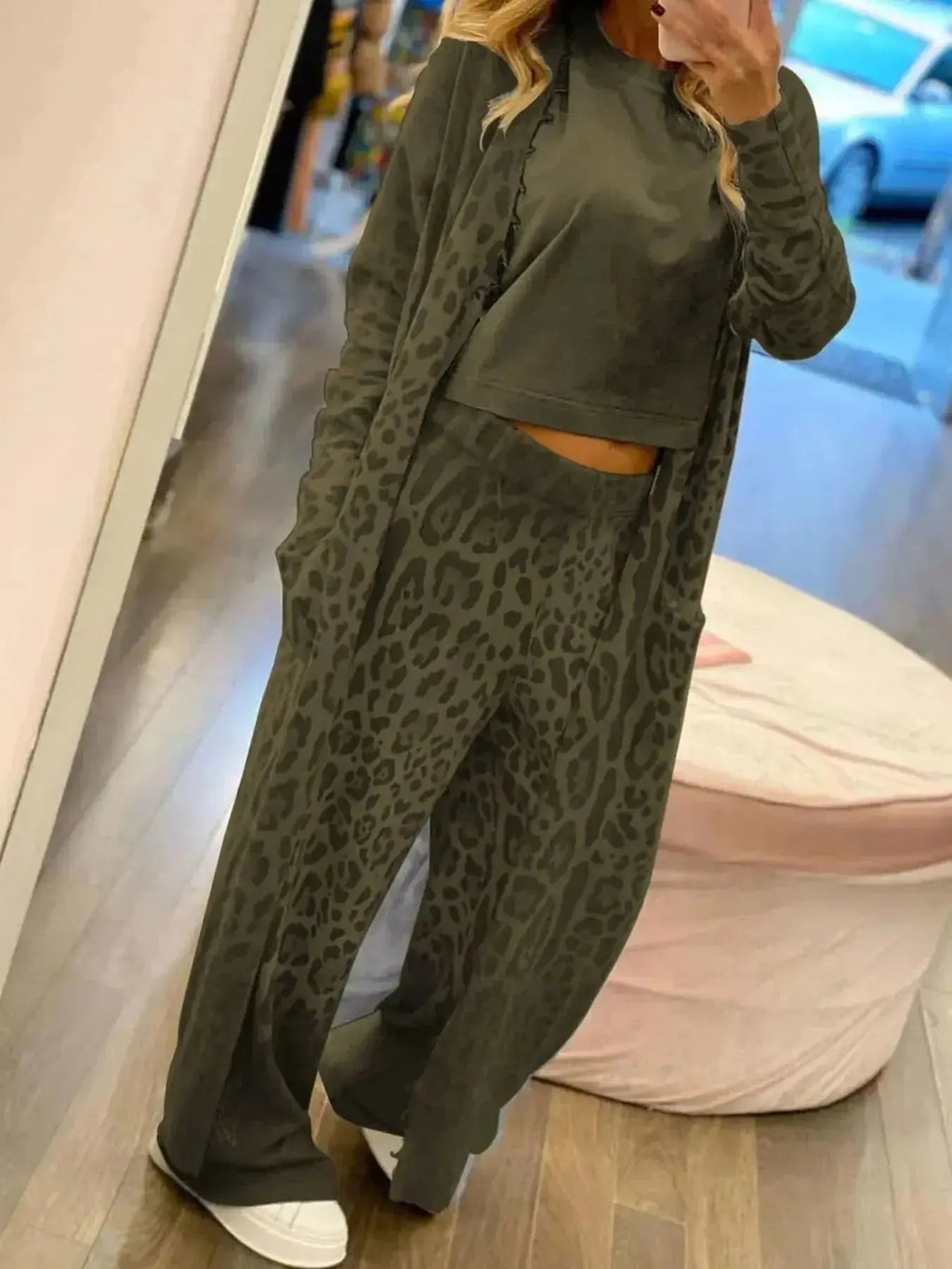 Women's long sleeve longline blazer and trousers 2-piece suit set from Plush Fashion Hub, shown in a stylish black fabric.