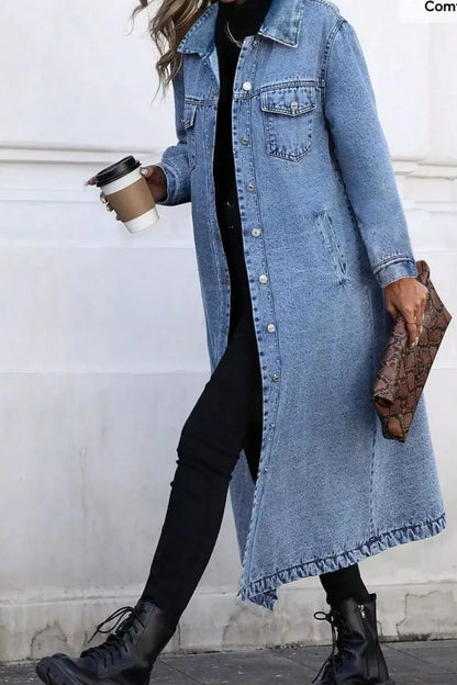 Longline Button-Down Denim Jacket - Plush Fashion Hub