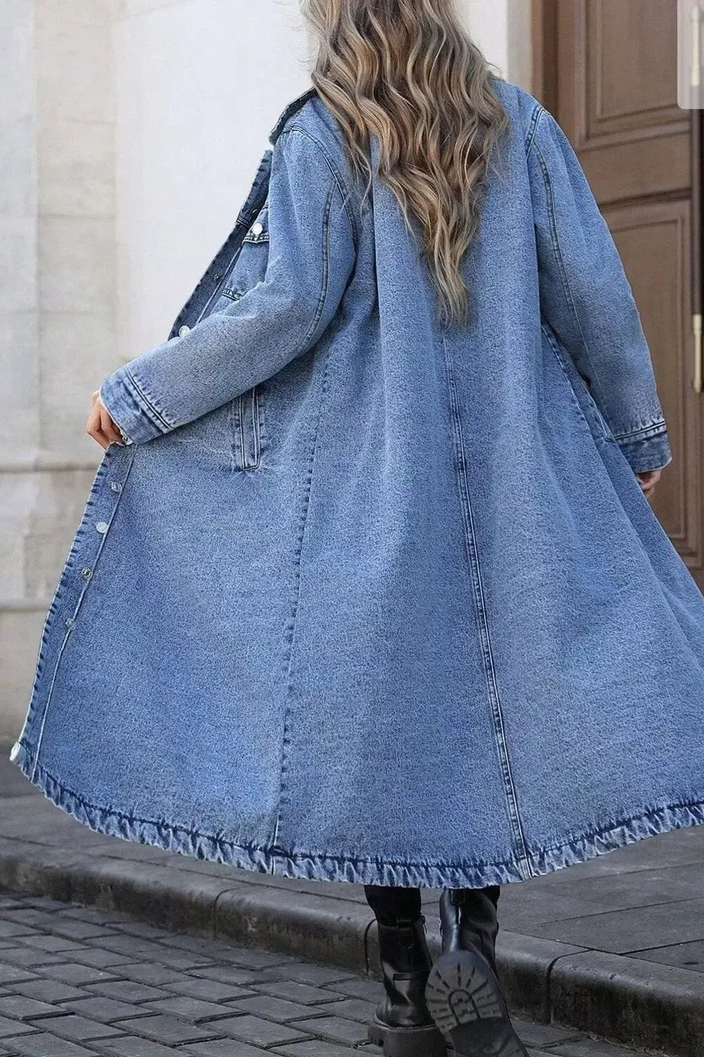 Longline Button-Down Denim Jacket - Plush Fashion Hub