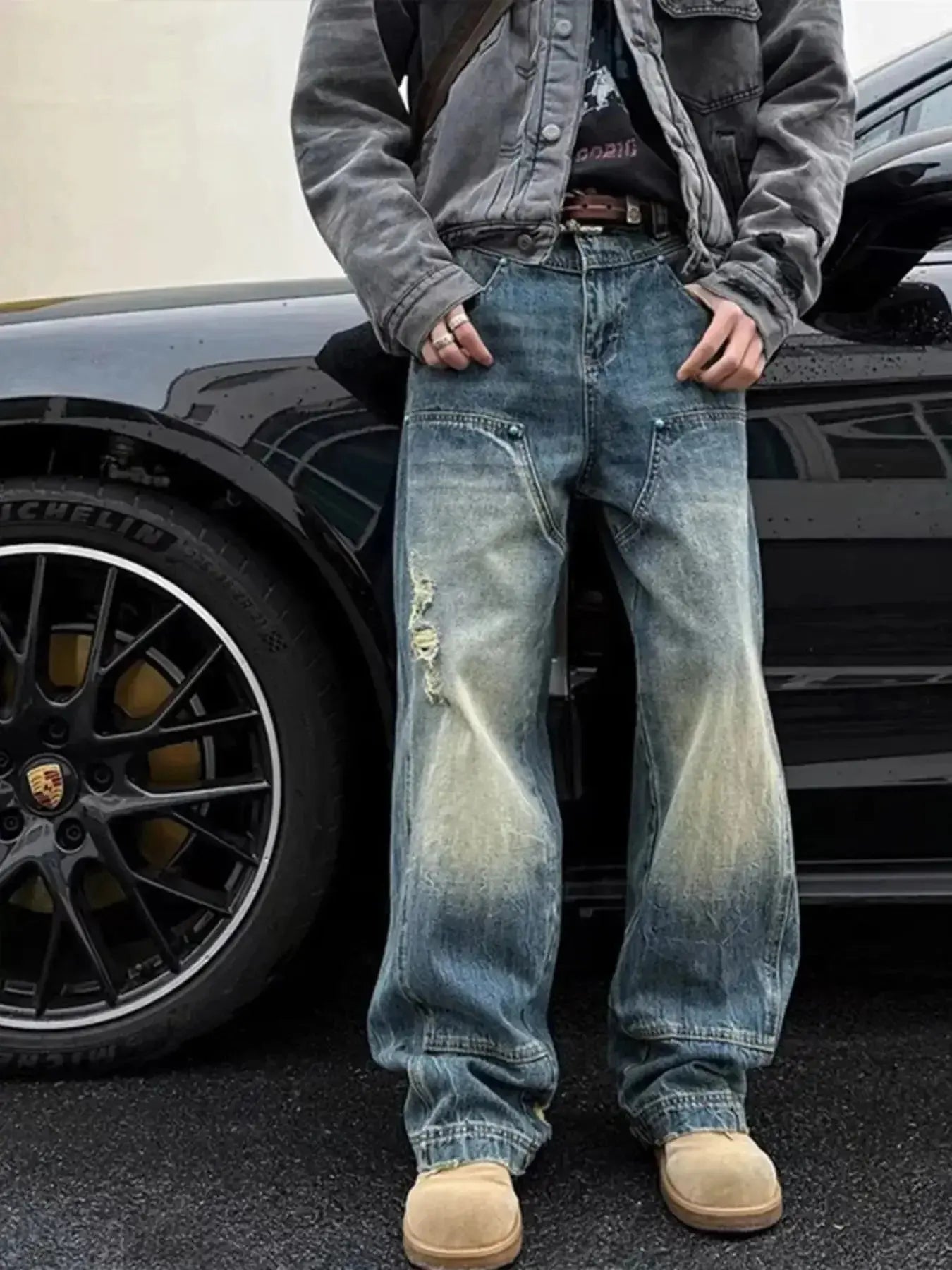 Men's Full Size Distressed Wide Leg Jeans Plus Size - Plush Fashion Hub